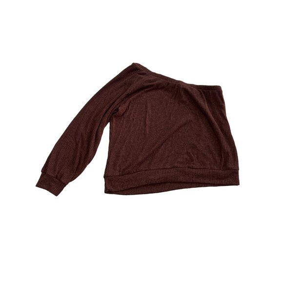Gilli One Shoulder Ribbed Top Womens 1XL Brown Polyester Blend Casual Plus NEW - Picture 2 of 4